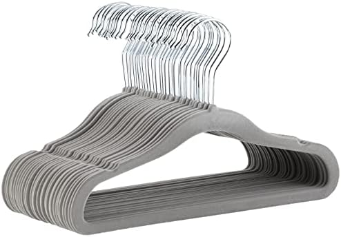 Amazon Basics Kids Velvet Non-Slip Space Saving Clothes Hangers with Shoulder Notches, Sturdy Closet Organizer for Baby/Toddler, 11.6", Gray, 30-Pack by AmazonBasics