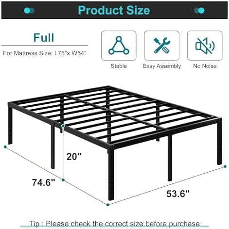 Maenizi Full Size Bed Frame, 20 Inch Metal Platform Support Up to 3000 lbs - Image 2