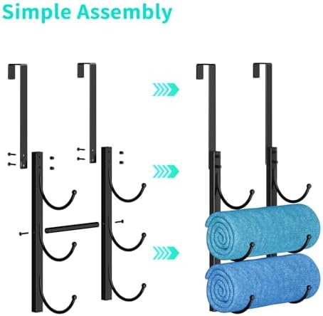 HapiRm Rolled Towel Racks for Bathroom - 3-Tier Over The Door & Wall Mounted Bathroom Towel Storage, Hanging Metal Organizer for Towels & Bath Sheets, Space Saving Rack for Bathroom, Camper, RV, Black - Image 3