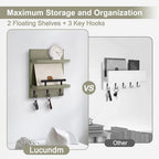Key Holder Wall Mount, Mail Shelf Decor with 3 Key Hooks, Versatile Wood Wall Organizer for Entryway Hallway (8.2” x 10.6”x 3.6”) (Sage Green) - Image 4