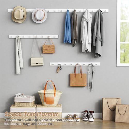 Forbena White Coat Hooks Wall Mount for Hanging 4 Pack, 16 Inch Wood Entryway Coat Rack Wall Mounted Heavy Duty, Modern Large Wall Hooks for Hats Kids Clothes Bags Purses Caps Closet - 16 Hooks - Image 4