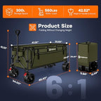 Originsure 300L Beach Wagons Carts Foldable with Big Wheels, 560lbs, Green - Image 2