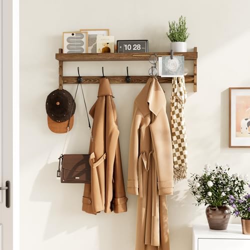 AMBIRD Wall Hooks with Shelf 28.9inch Entryway Wall Hanging Shelf, Wood Coat Hooks, Coat Rack Wall Mount Rack with 5 Dual Hooks, Glasses Organizer and Hat Organizer - Image 4