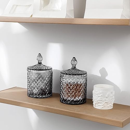 2 Pack Qtip Holder Apothecary Jars with Lid, Thick Glass, Large Gray - Image 4