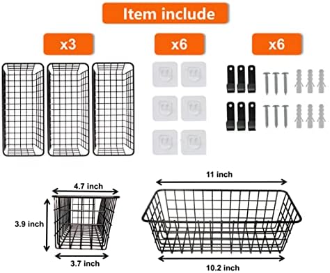Joben Oligey 3 Set Hanging Wire Baskets ,Wall Mount Fruit Basket,No Drilling,Adhesive Small Metal Basket,Farmhouse Food Storage Mesh Bin Kitchen Pantry Laundry Bathroom Closet Garage RV ,Black - Image 3