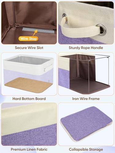 BALEINE 2 Pack Fabric Closet Storage Bins for Shelves, Linen Closet Organizers and Storage, Decorative Baskets for Organizing, Shelf, Clothes, Home, Office (Lavender, 14''x10''x8.5'') - Image 6