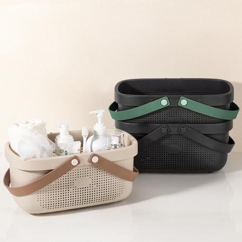 Portable Shower Caddy Basket with Handles Plastic Storage Basket Beige - Image 5