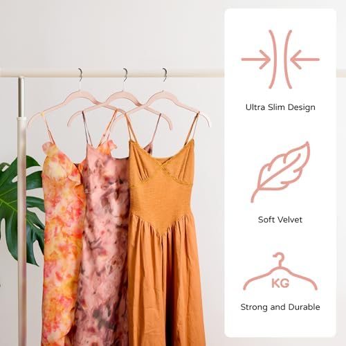 Sishynio Premium Velvet Shirt Hangers 30 Pack, Non-Slip 360° Swivel Hook Space-Saving Felt Hanger, Slim Flocked Hangers for Blouses, Strappy Dresses, Tank Tops(Pink) | Space-Saving Closet Organization; Flocked Surface; 360° Swivel Hooks; For Shirts, Co... - Image 3