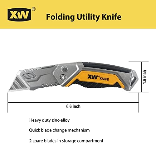 XW Utility Knife Set, Heavy Duty Zinc Alloy Retractable Box Cutter and Folding Utility Knife with Blade Storage Design, Total 18 PCS Blades Included, 2-Pack - Image 4