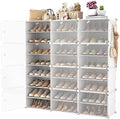Portable Shoe Rack Organizer with Door, 48 Pairs Shoe Storage Cabinet Easy Assembly, Plastic Adjustable Shoes Organizer Stackable Detachable Free Standing Shoes Rack White by WEXCISEforTidyingHouse