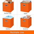 Fabric storage bins Cubes, Fabric Cube Organizer with Handle, Foldable Cube Bins for Cloth or Accessary Storage, 11x11x11, Set of 3, (Orange) - Image 5