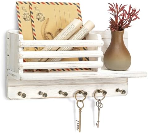 Rebee Vision Key Holder Wall Mount with Mail Slot for Room Decor, Whitewash by REBEEVISION