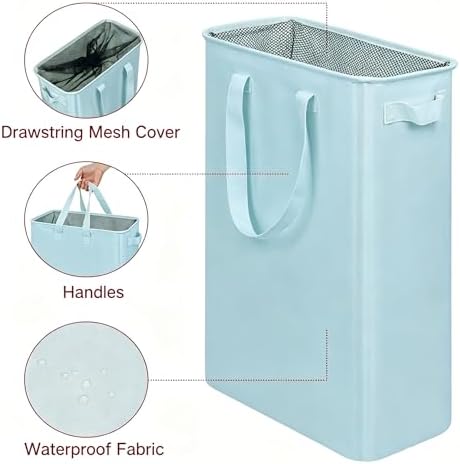efluky Slim Laundry Basket, Narrow Laundry Hamper with Handles, Collapsible Dirty Clothes Hamper, Tall Laundry Bin for Laundry Room, Dorm and Bedroom, 19.8 Gallon (75L) Sky Blue - Image 3