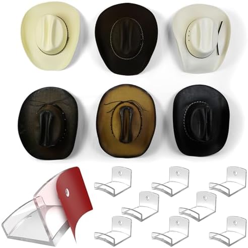 Modern JP Adhesive Hat Hooks for Wall (8-Pack) - Cowboy Hat Rack, Wide Brim Hat Organizer, Strong Hold Hat Hangers for Wall - Clear by ModernJP