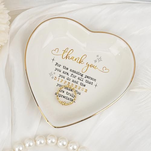 Thank You Heart Trinket Dish – Gold Rim Ceramic Jewelry Tray Appreciation Gift for Teacher, Coworker, Friend, Nurse, Boss – Decorative Ring Holder, Jewelry Catchall, Gratitude Gift - Image 3