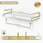 Forbena Floating Bathroom Shelves Wall Mounted, Aesthetic White and Gold Shelves for Bathroom Accessories, Modern Bathroom Organizer with Tower Bar for Wall Decor Storage Small Spaces, Set of 2 - Image 3