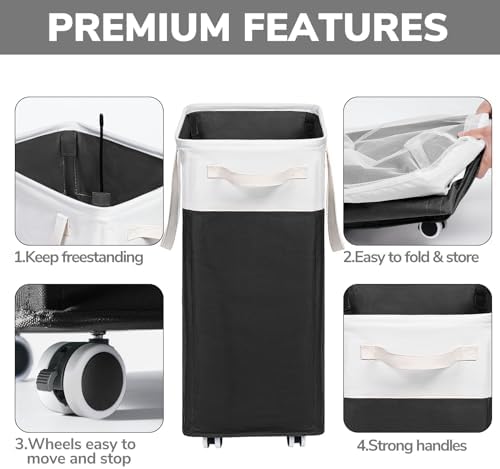 Goodpick 2-Pack Rolling Laundry Basket with Wash Bag, Hamper for Dorm, 75L - Image 4