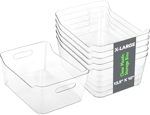 Tiawudi 2 Pack Plastic Storage Bins, Extra Large Pantry Organizer, 13.5" x 10" Clear Storage Containers and Organizer Bins, Multi-Use Bins for Home, Kitchen, Closet and Cabinet by Tiawudi