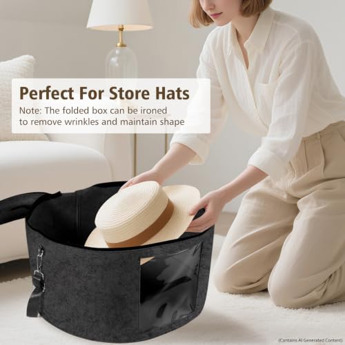 HEAVYWOOD Hat Box for Women Storage Travel Felt Hat Case for Wide-Brim Cowboy Hat Storage for Large Round Hat Carrier with Portable Handle Shoulder Strap (Dark Gray, Shoulder Stripe) - Image 4