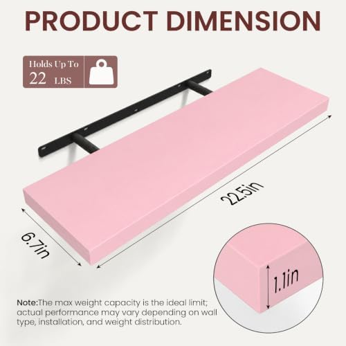 BAYKA Pink Floating Shelves 22.5in, Set of 3, Wall Mounted for Wall Decor - Image 3