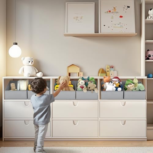 DIMJ Closet Storage Bins 8 Pack - Fabric Trapezoid Closet Organizer Bin, Foldable Storage Baskets for Shelves, Closet Shelf Organizer, Clothing Storage Box for Toys, Books, Towel, Clothes - Image 3