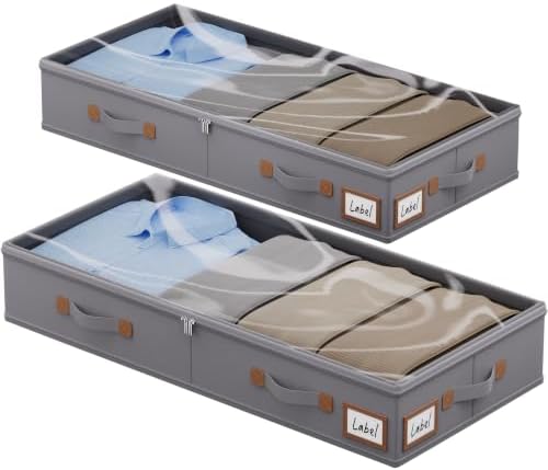 FHSQX Under Bed Storage Container 2Pack 4.5 Inches Low Profile Under-bed Organizer Bins Slim Under Couch Storage Box Ideal For Seasonal Clothes Blankets Towel Fabric (2, Drak Grey, 31.5 * 17 * 4.5in) by FHSQX