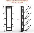 Cisily 8 Layers of Adjustable Pot Lid Organizer Rack for Cabinet Door/Wall，2Pack Lid Organizer Pots and Pans Holder for Kitchen Storage with No Drilling Adhesive 5.7 W“(Black) - Image 2