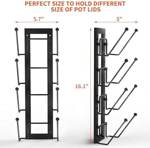 Cisily 8 Layers of Adjustable Pot Lid Organizer Rack for Cabinet Door/Wall，2Pack Lid Organizer Pots and Pans Holder for Kitchen Storage with No Drilling Adhesive 5.7 W“(Black) - Image 2