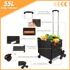 Foldable Utility Cart with Stair Climbing Wheels,Collapsible Rolling Crate with Magnetic Lid Telescopic Cover,Telescoping Handle,360° Rotate Wheel Hand Cart for Teacher Shopping Moving Grocery(Black) - Image 3