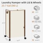STORAGE MANIAC Rolling Laundry Hamper with Lid, 23.7 Gal (90 L) Large Tall Laundry Basket with Wheels & Handles, Aesthetic Dirty Clothes Hamper for Small Space, Dorm, Apartment, College, Beige - Image 5