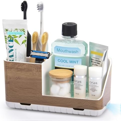Toothbrush Holders for Bathrooms Countertop Organizer (Wood Grain) by PARKMANI