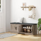 HOMSHO Farmhouse Shoe Storage Bench with 4 Barn Doors & Padded Seat Cushion - Image 2