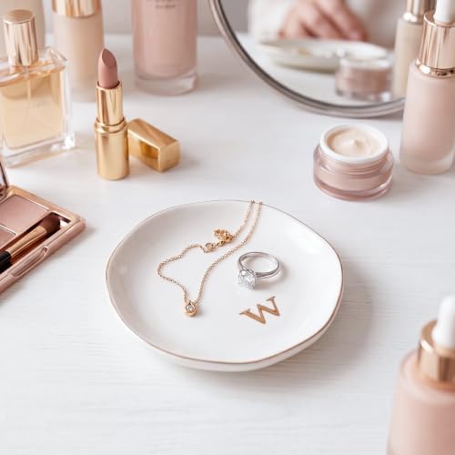 Ceramic Jewelry Tray, White Initial W Personalized Jewelry Dish - Image 4