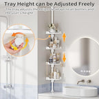 shuang qing 360° Rotating Corner Shower Caddy Tension Pole Organizer, White - Image 4