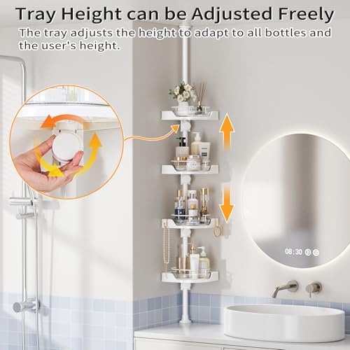 shuang qing 360° Rotating Corner Shower Caddy Tension Pole Organizer, White - Image 4