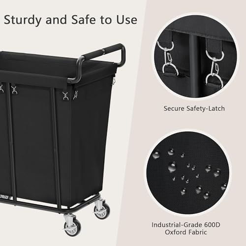 Gewudraw Medium Laundry Hamper with Wheels, 250L, Black - Image 5