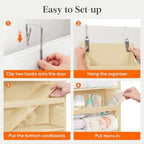 Lifewit 1 Pack Over the Door Organizer, Clear Window Hanging Storage with 4 Side Pockets, Anti Tilt 40 lbs Load Behind Door for Pantry, Nursery, Bathroom, Bedroom, Dorm, 5 Section, Beige - Image 7