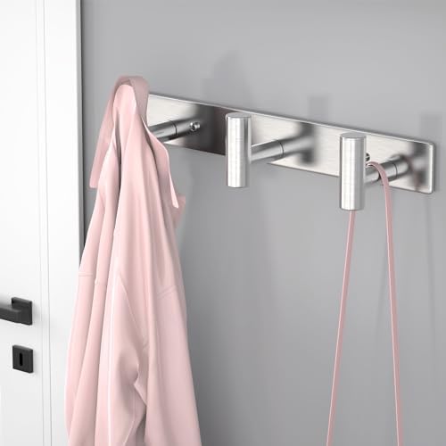 VAEHOLD Silvery Hat and Coat Wall Mount Rack - 3 Hooks for Robes, Bags, Keys, and Towels - Bathroom Towel Hanger Organizer (2 Pack) - Image 3