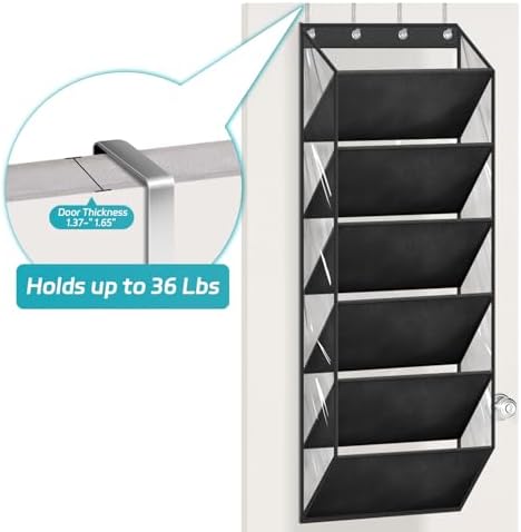 AOODA Clear Over The Door Shoe Organizer Storage Holds 12 Pairs, Narrow Door Hanging Shoe Rack for Closet, Deep Pockets Shoe Holder Hanger for Sneakers, Boots (Black) - Image 6
