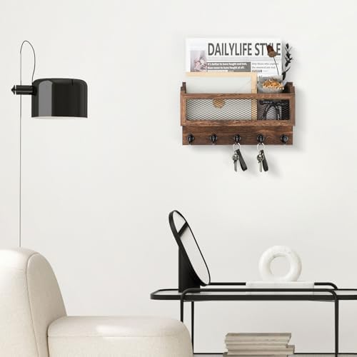 Nekon Mail and Key Holder for Wall Decorative, 11 Inch Mail Holder, Brown - Image 5