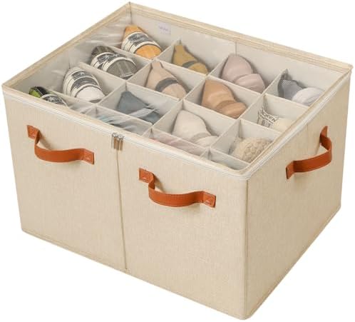 TOPIA HOME Shoe Organizer for Closet, Foldable Shoe Box with Adjustable Dividers and Clear Cover, Space Saving Shoe Storage Organizer Cabinet with Reinforced Handles, Fits 16 Pairs TP09J by TOPIAHOME