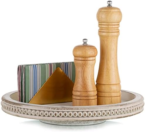 Hanobe Lazy Susan Centerpiece Tray, Round Wooden Turntable Organizer, White by Hanobe
