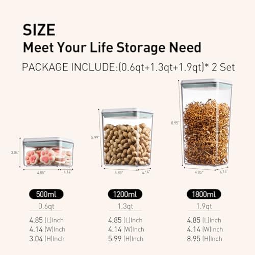 Pop Food Storage Containers Set, 6Pcs Airtight Containers with Lids for Kitchen Pantry Organizers and Storage,One Button Opening BPA-Free Food Containers for Cereal Flour Sugar(0.6, 1.3, 1.9Qt)*2 - Image 5