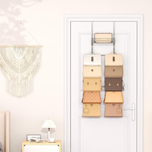 SWTYMIKI Over the Door Purse Organizer - Wall Mounted Handbag Organizer with 10 Hooks and Metal Basket, Hanging Purse Storage Rack Holds up to 10 Bags, Bag Rack Can Use As 1/2 Part, for Door, Closet - Image 6