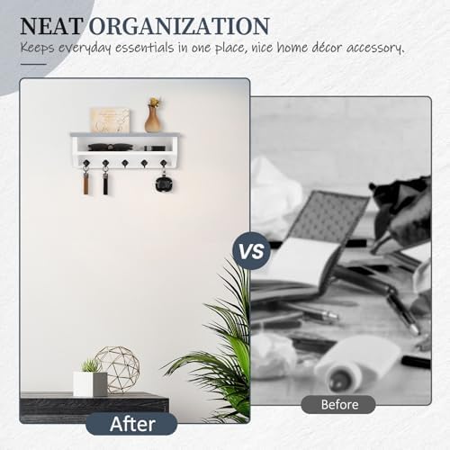 Nekon Key Holder Wall Mount, Wall Organizer Shelf with 5 Key Hooks - Image 6