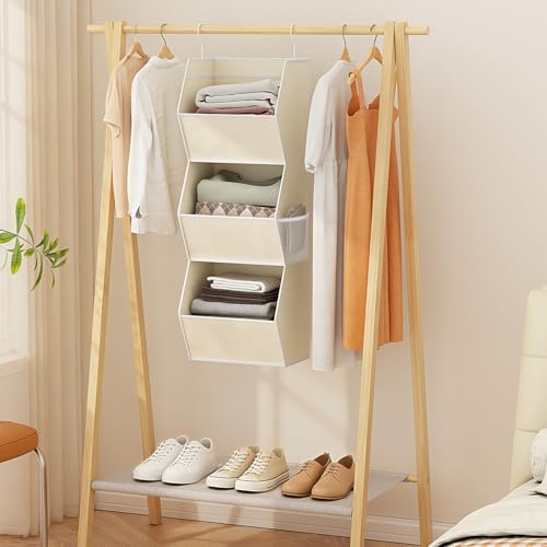 Hanging Closet Organizers and Storage for Kids Room Organization, 3 Tiers | Hanging Closet Shelves for Underwear Swimsuit Storage, Hanging RV Closet Organizers and Storage Camper Closet Organizer Beige - Image 2