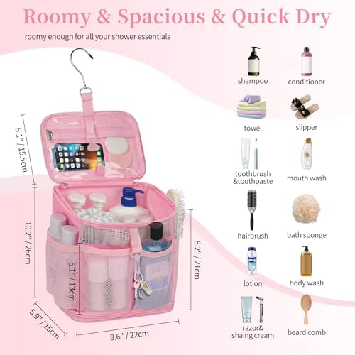 CUBETASTIC Shower Caddy Portable Mesh Shower Tote for Bathroom, Gym, Travel, Camping - Quick Dry Hanging Organizer Toiletry Bag with Handle for College Dorm Room, Men & Women - Image 2