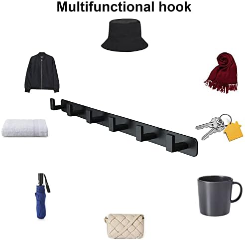 Coat Rack, Heavy Duty Stainless Steel 6 Tri Coat Hook Hanger, Wall Mounted Storage Wall Hooks, Rustic Clothes Hook/Key Hook Rail for Bathroom Kitchen Entryway(6 Hook Black) - Image 4