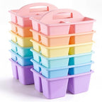 Kathfly 12 Pack Classroom Caddy Organizer with Handle, Plastic Art Craft Cleaning Caddy Bulk, Small Multipurpose Supply Organization Storage Basket for Table Desk Office Pencil Teacher (Macaron Color) by Kathfly