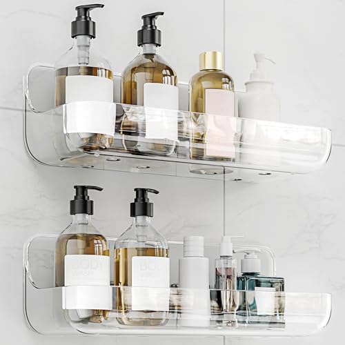 Adhesive Bathroom Shelves, 2 Pack Acryilc No Drill Stick on Shelf by Kawfle